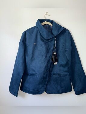 BV Clothing Blue Faux Suede Asymmetrical Zip Jacket XL NWT